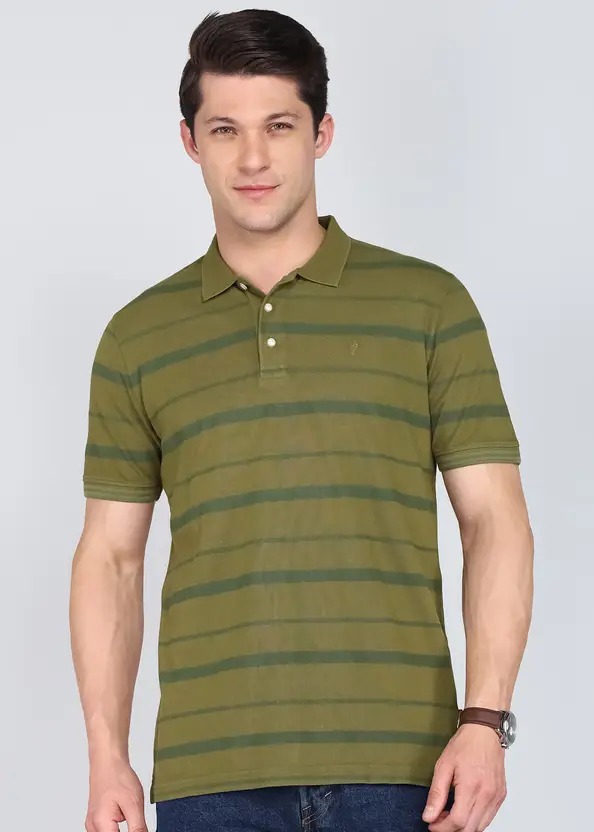 Indian Terrain Men's Half Sleeve Regular Fit Green Polo T-Shirt